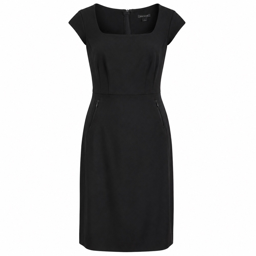 Ann Taylor Sheath Dress 0P Black Suiting Office Minimalist Professional Career